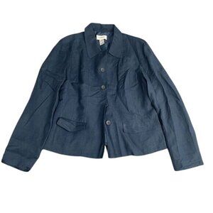 Chadwicks Women's size 12 Linen Blend Blue Boyfriend Blazer Jacket Coasta